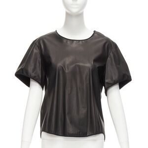 Theyskens Theory Black Leather Flare Top